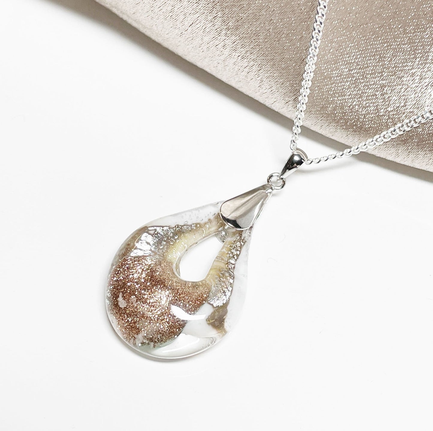 Copper Murano glass open pear teardrop shaped necklace