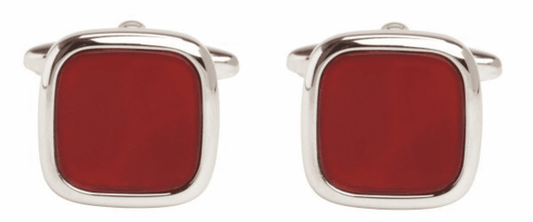 Cornelian cufflinks red cushion shaped silver plated