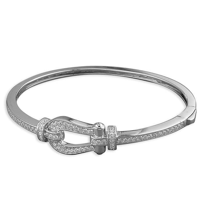 Cubic zirconia ladies sterling silver snaffle Shepard's hook bangle