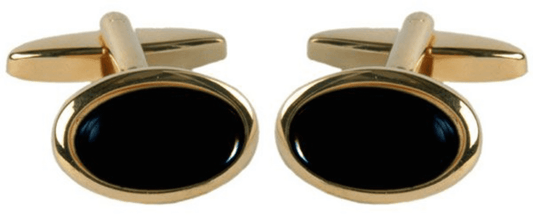 Cufflinks black oval onyx gold plated T bar fitting