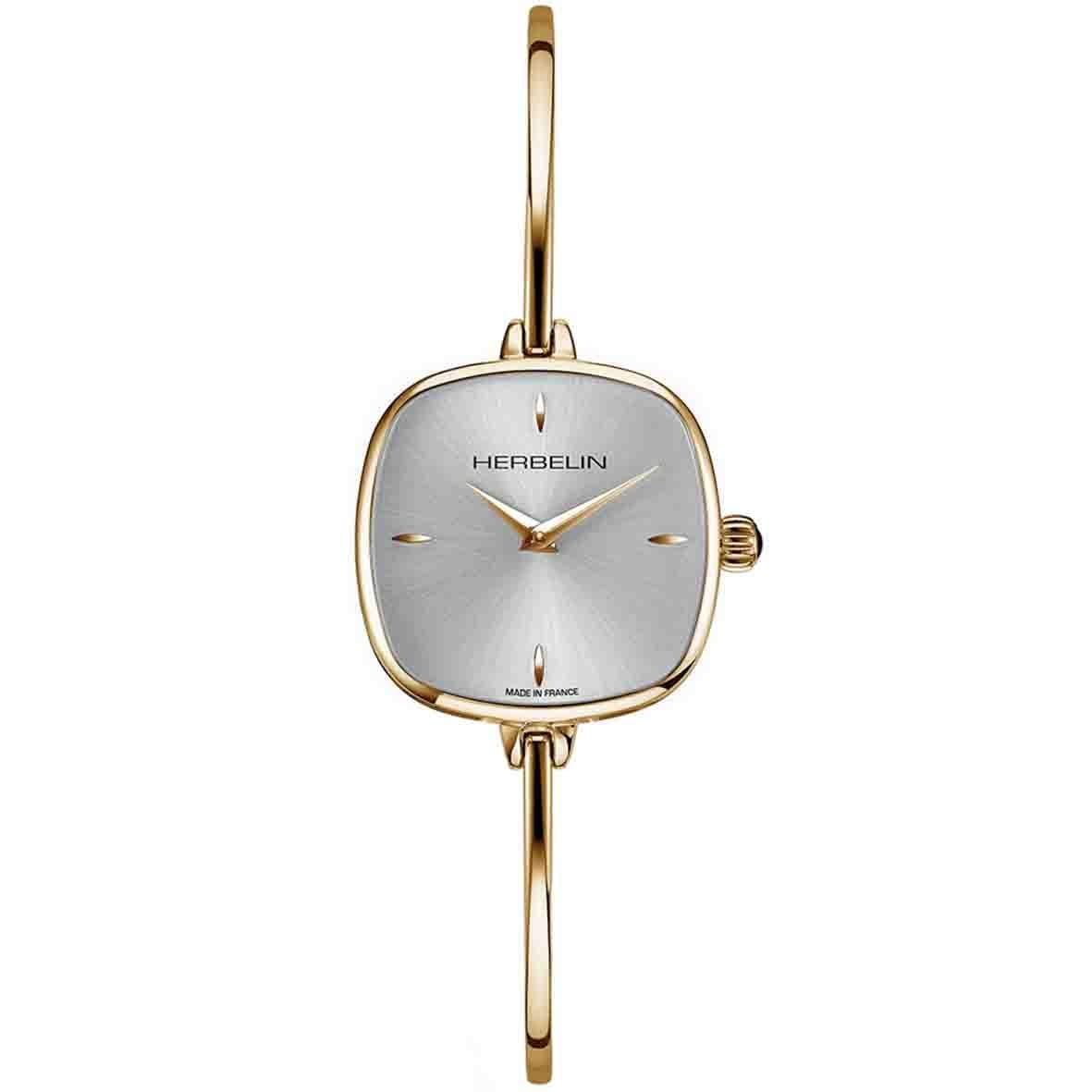 Cushion Shaped Ladies Herbelin Gold Plated Bracelet Bangle Watch 17207/BP11