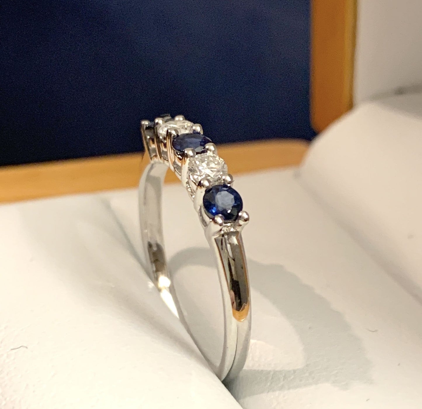 Blue Sapphire And Diamond Claw Set Eternity Ring White Gold