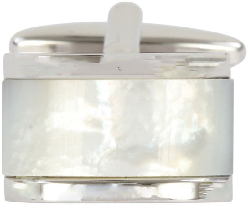 Domed rectangular cufflinks white mother of pearl silver plated