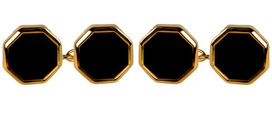 Double octagonal cufflinks black onyx gold plated