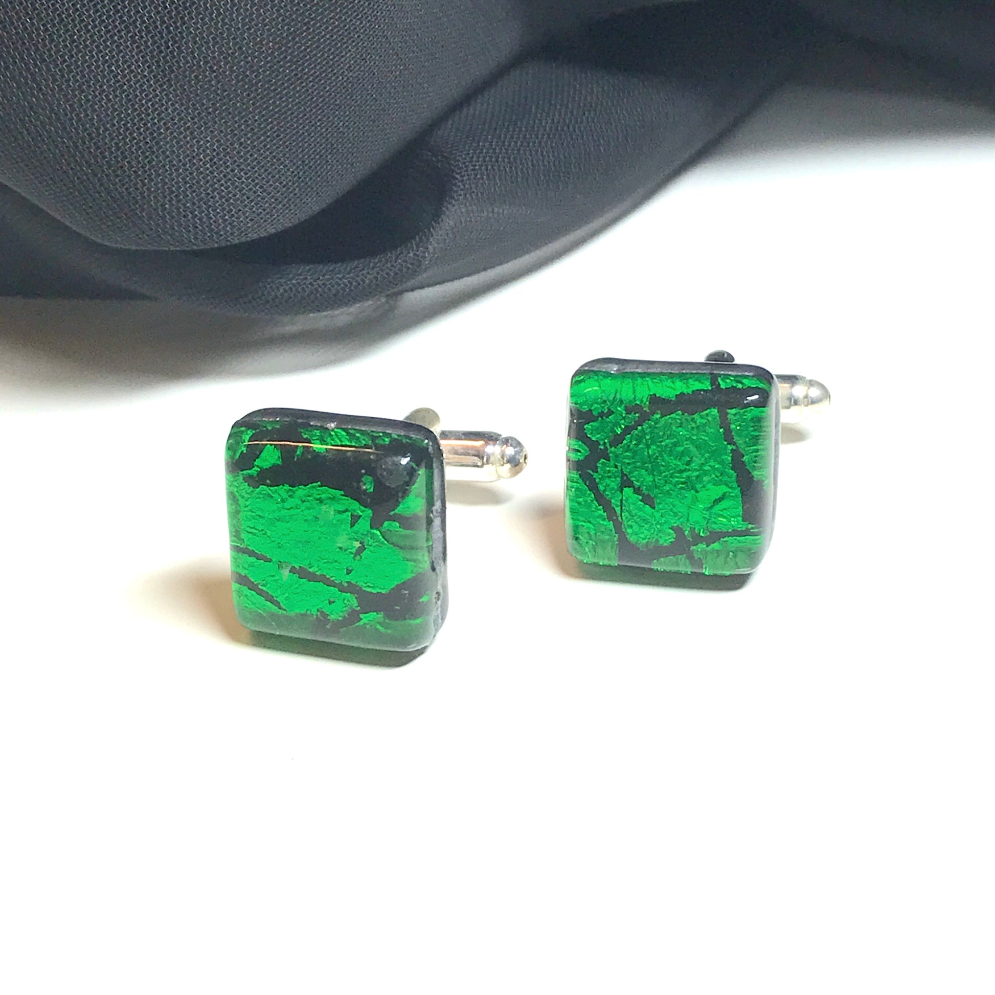 Emerald green Murano glass cufflinks