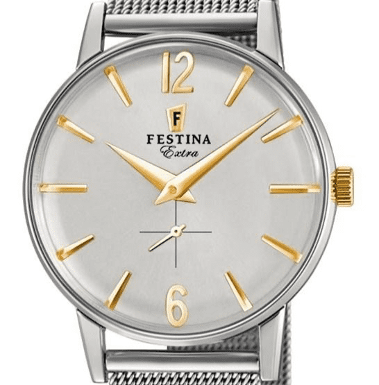 F20252/2 Festina Retro Mens Silver Round Mesh Bracelet Watch