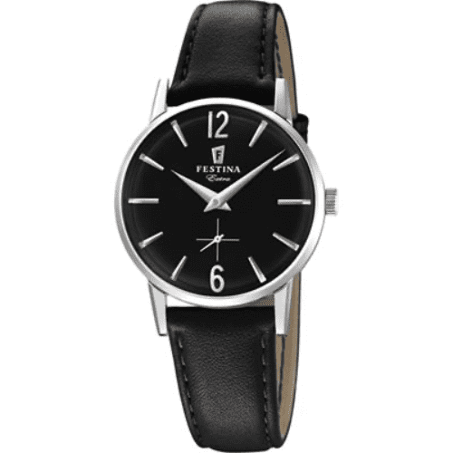 F20254/4 Festina Ladies Black Round Leather Strap Watch