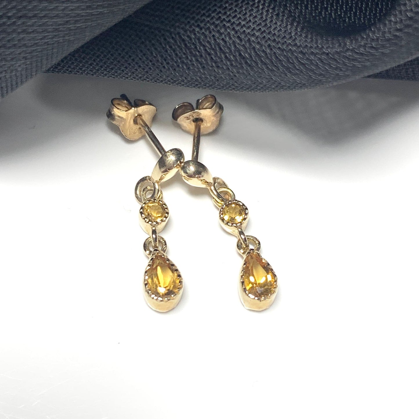 Fancy yellow gold citrine drop earrings