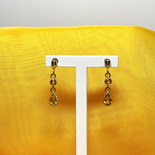 Fancy yellow gold citrine drop earrings
