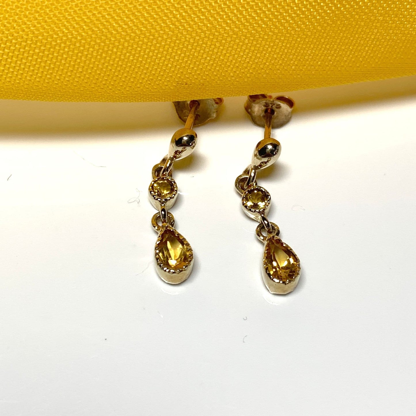 Fancy yellow gold citrine drop earrings