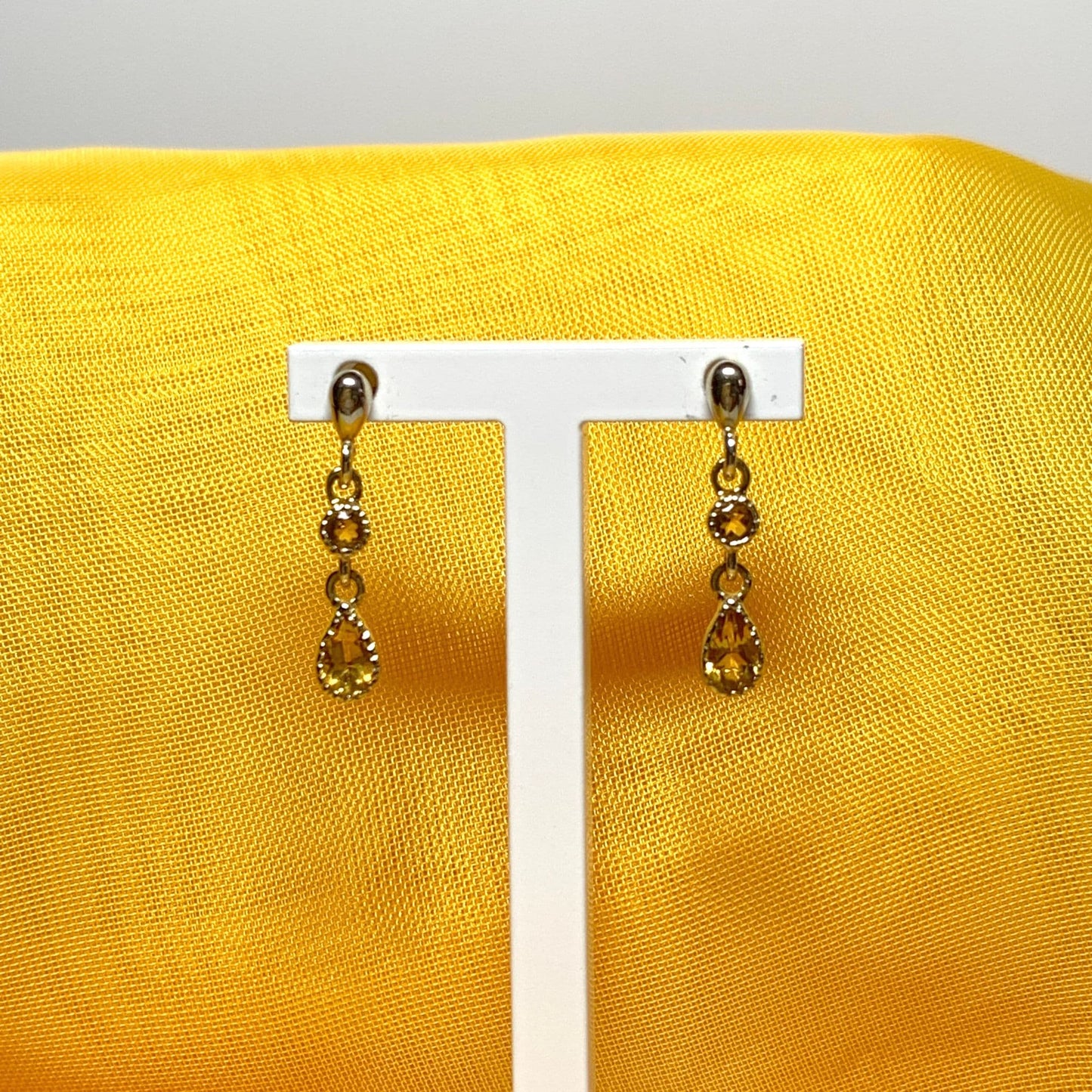 Fancy yellow gold citrine drop earrings