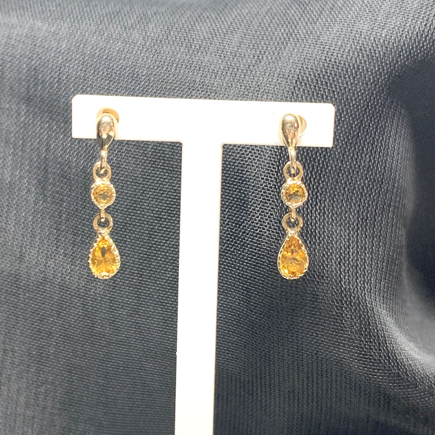 Fancy yellow gold citrine drop earrings