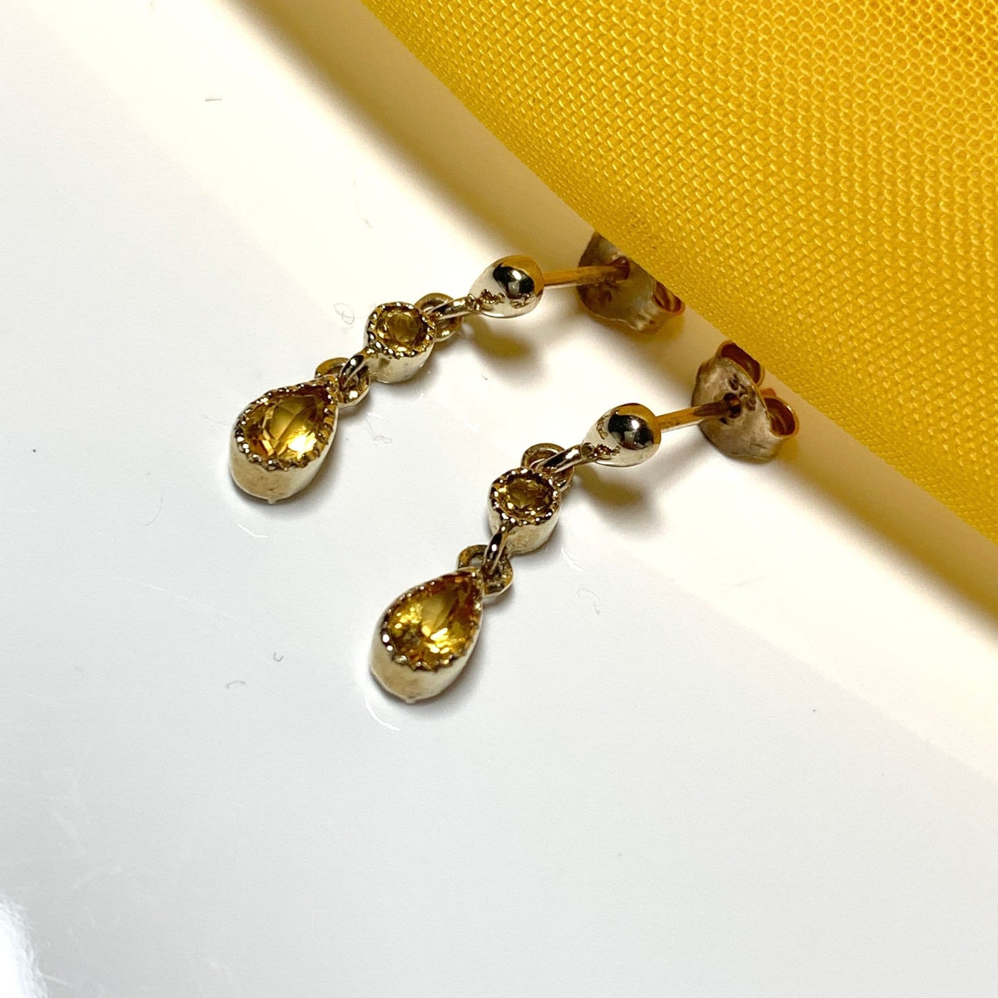 Fancy yellow gold citrine drop earrings