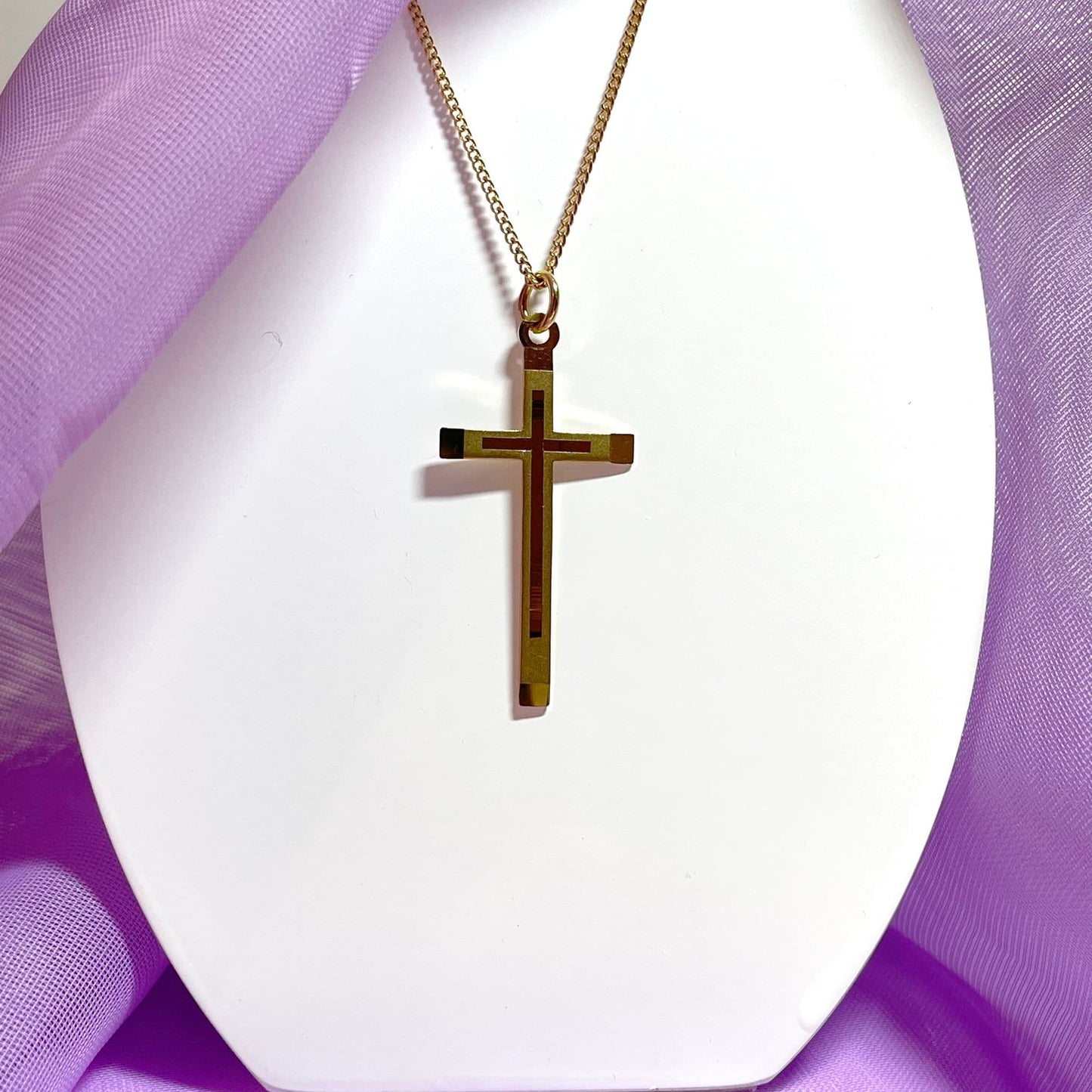 Patterned Frosted Solid Yellow Gold Cross