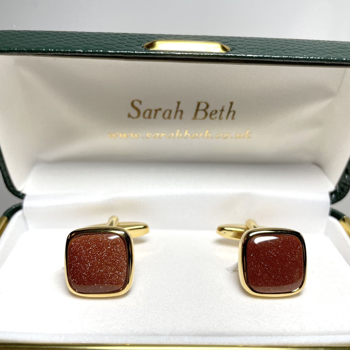 Goldstone cushion shaped gold plated cufflinks