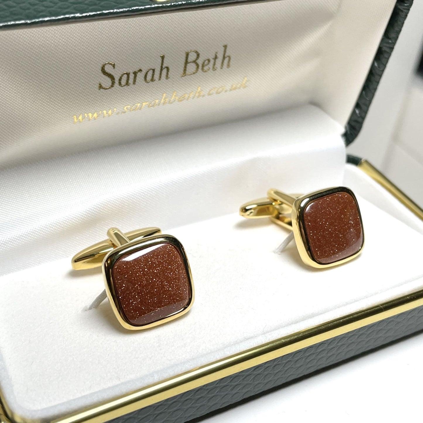 Goldstone cushion shaped gold plated cufflinks