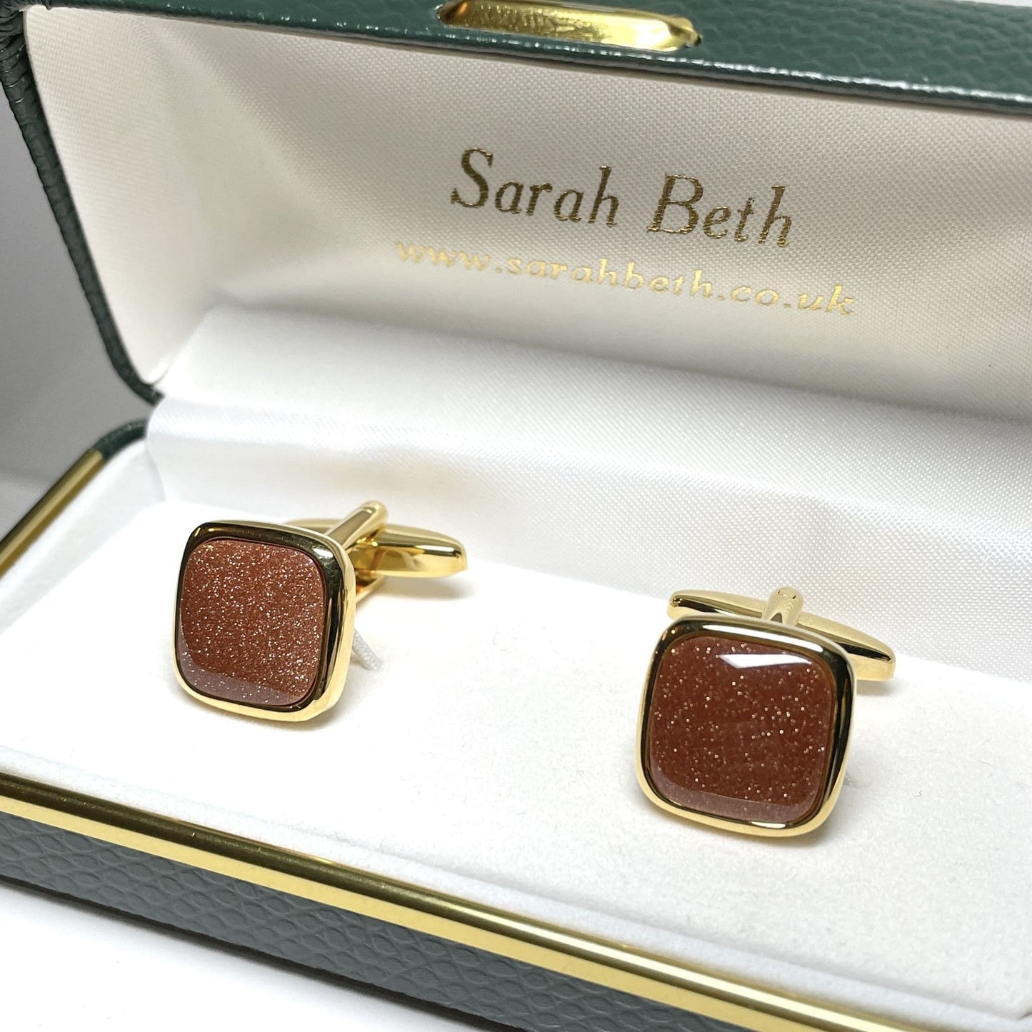 Goldstone cushion shaped gold plated cufflinks