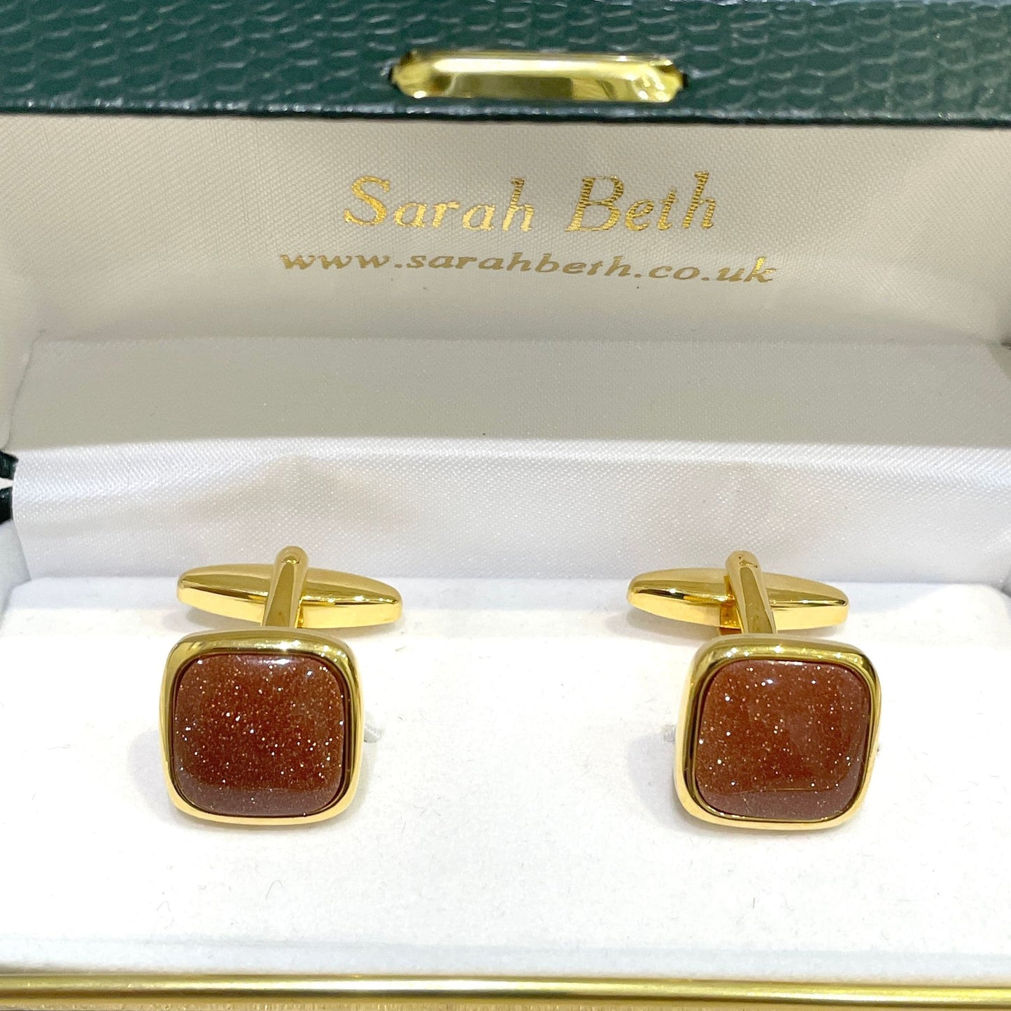 Goldstone cushion shaped gold plated cufflinks