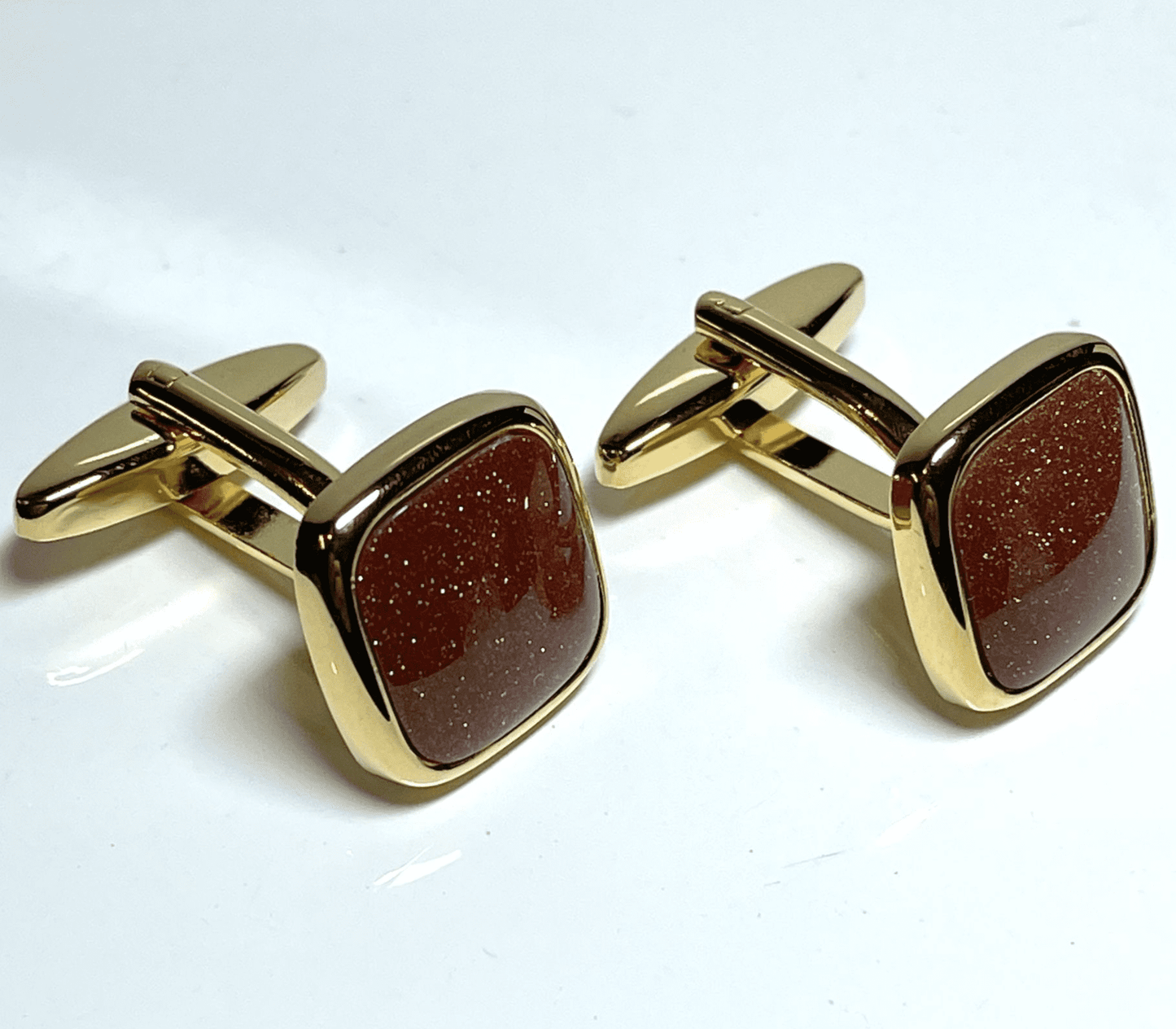 Goldstone cushion shaped gold plated cufflinks