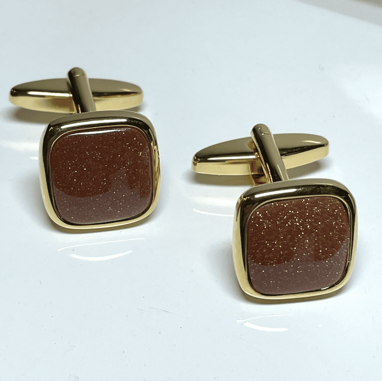 Goldstone cushion shaped gold plated cufflinks