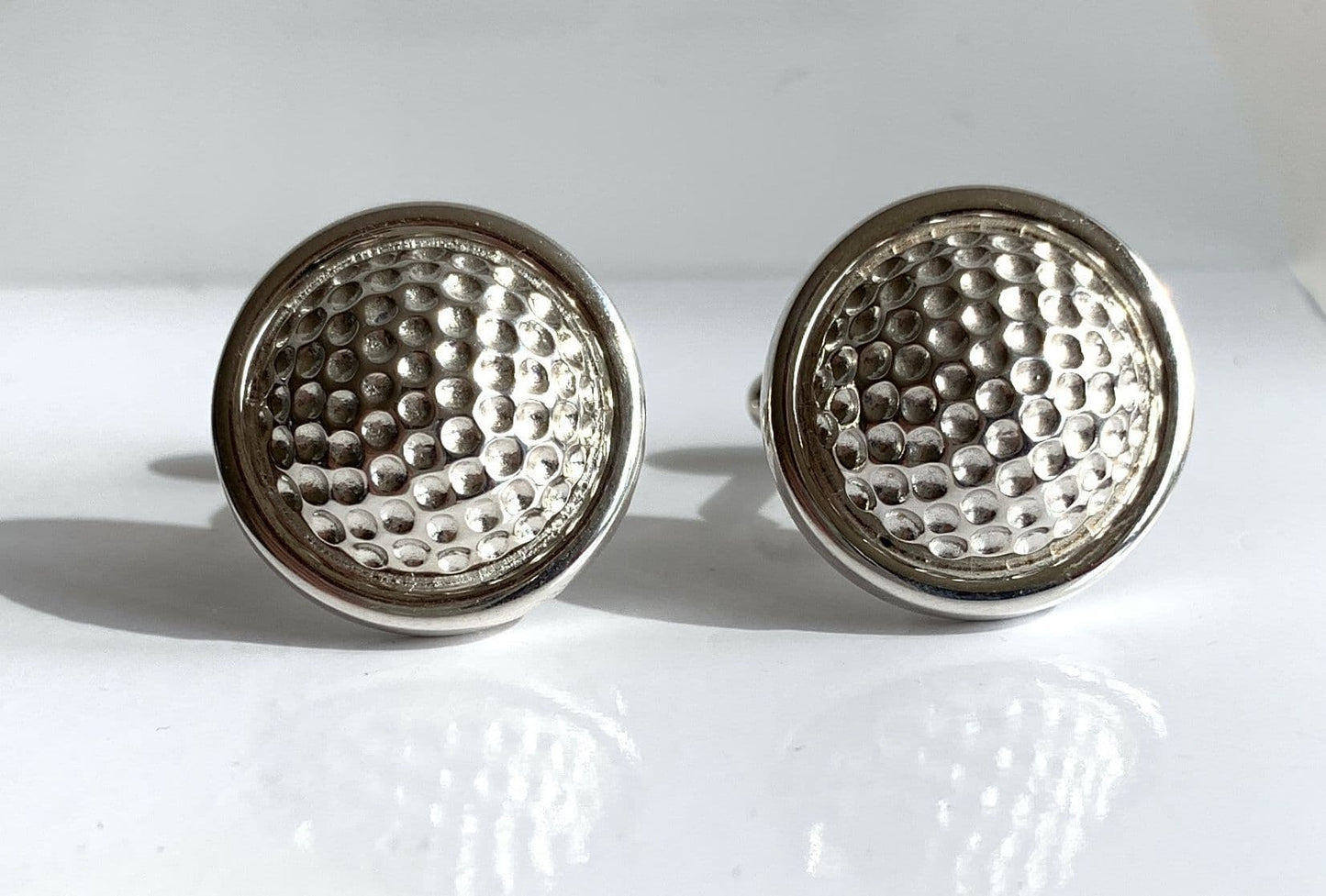 Golf ball solid sterling silver round cufflinks