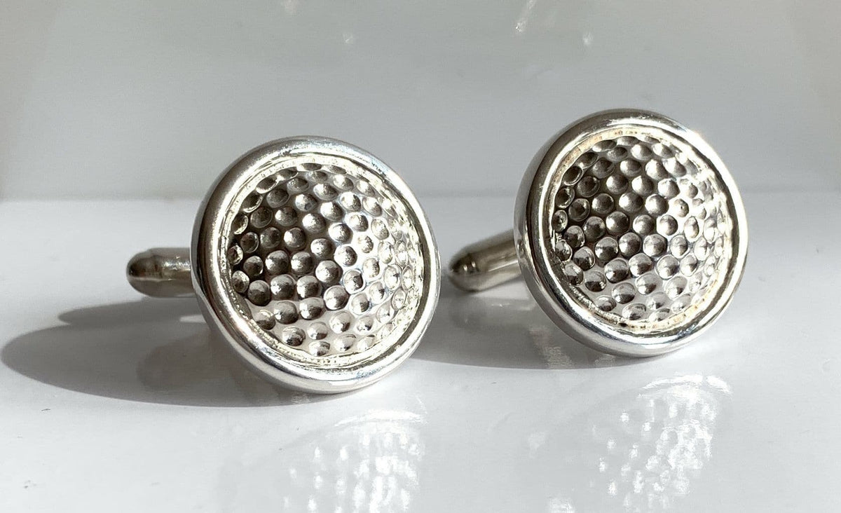 Golf ball solid sterling silver round cufflinks