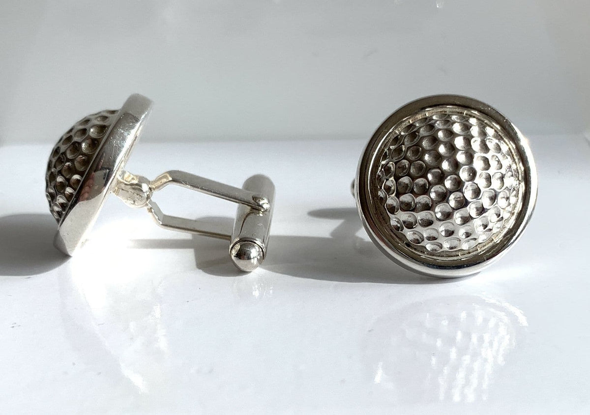 Golf ball solid sterling silver round cufflinks