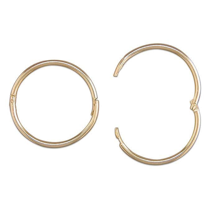 Hinged Sleeper Yellow Gold Plain polished Round Hoop Earrings 13 mm