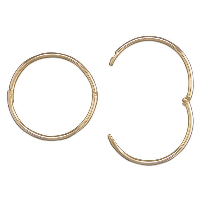 Hinged Sleeper Yellow Gold Plain polished Round Hoop Earrings 15 mm