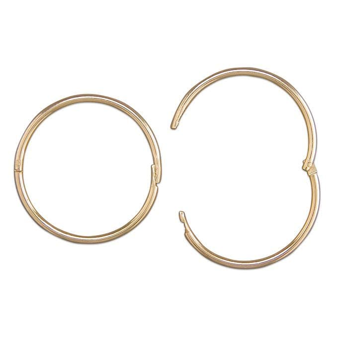 Hinged Sleeper Yellow Gold Plain polished Round Hoop Earrings 16 mm