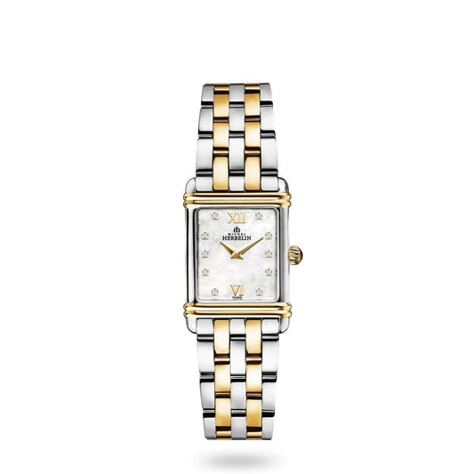 Ladies Michel Herbelin art deco two tone diamond set bracelet watch