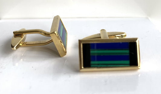 Lapis lasuli malachite and onyx rectangle cufflinks gold plated