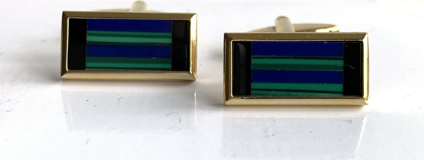 Lapis lasuli malachite and onyx rectangle cufflinks gold plated