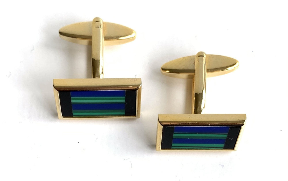 Lapis lasuli malachite and onyx rectangle cufflinks gold plated