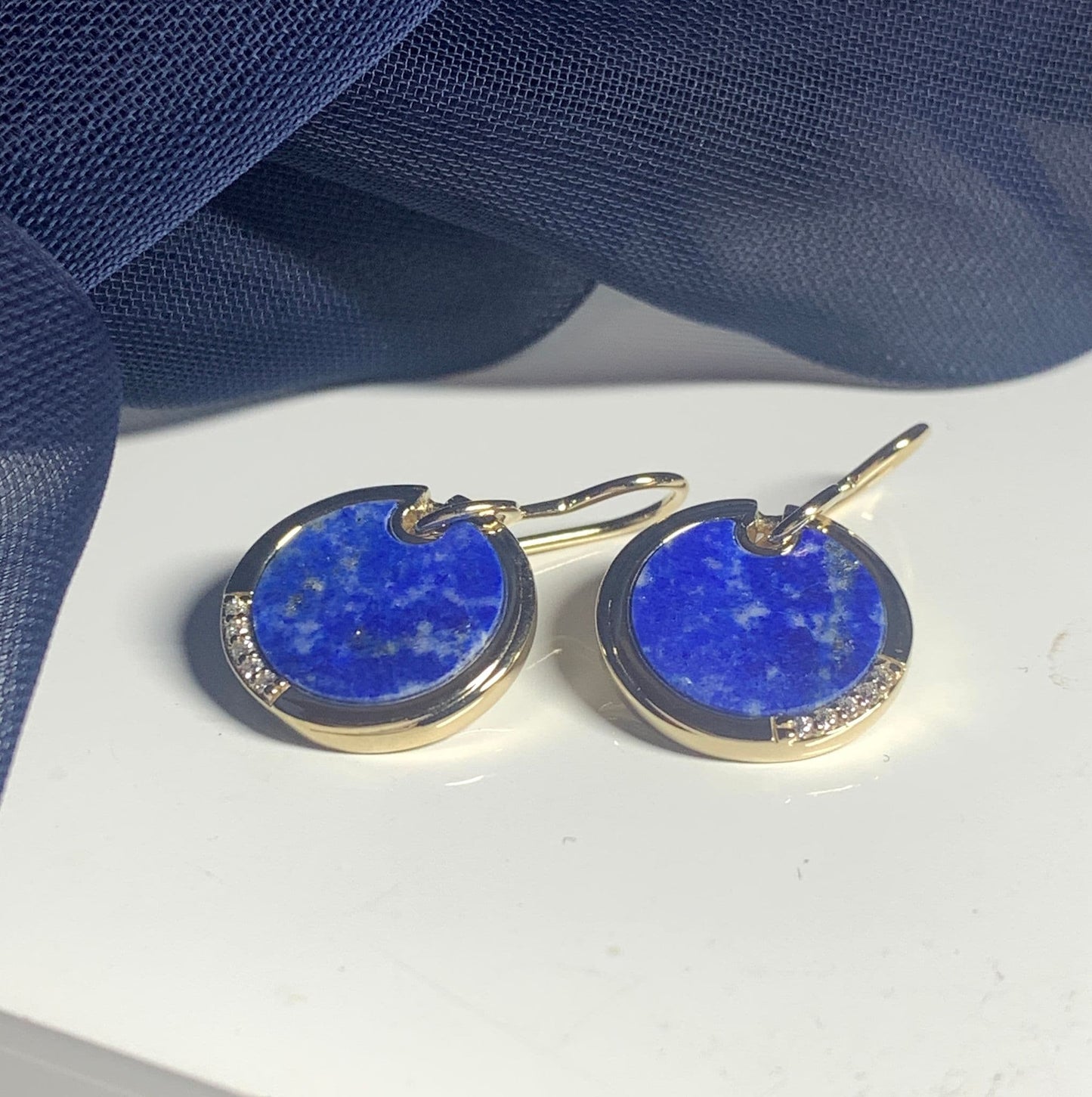 Lapis Lazuli Blue Round Sterling Silver Gilt Circle Drop Earrings