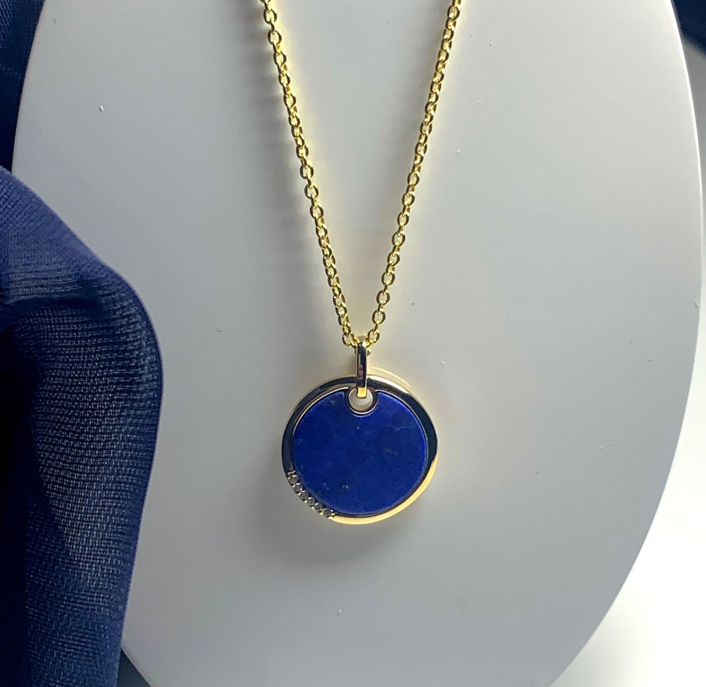 Lapis Lazuli Blue Round Sterling Silver Gilt Necklace Circle