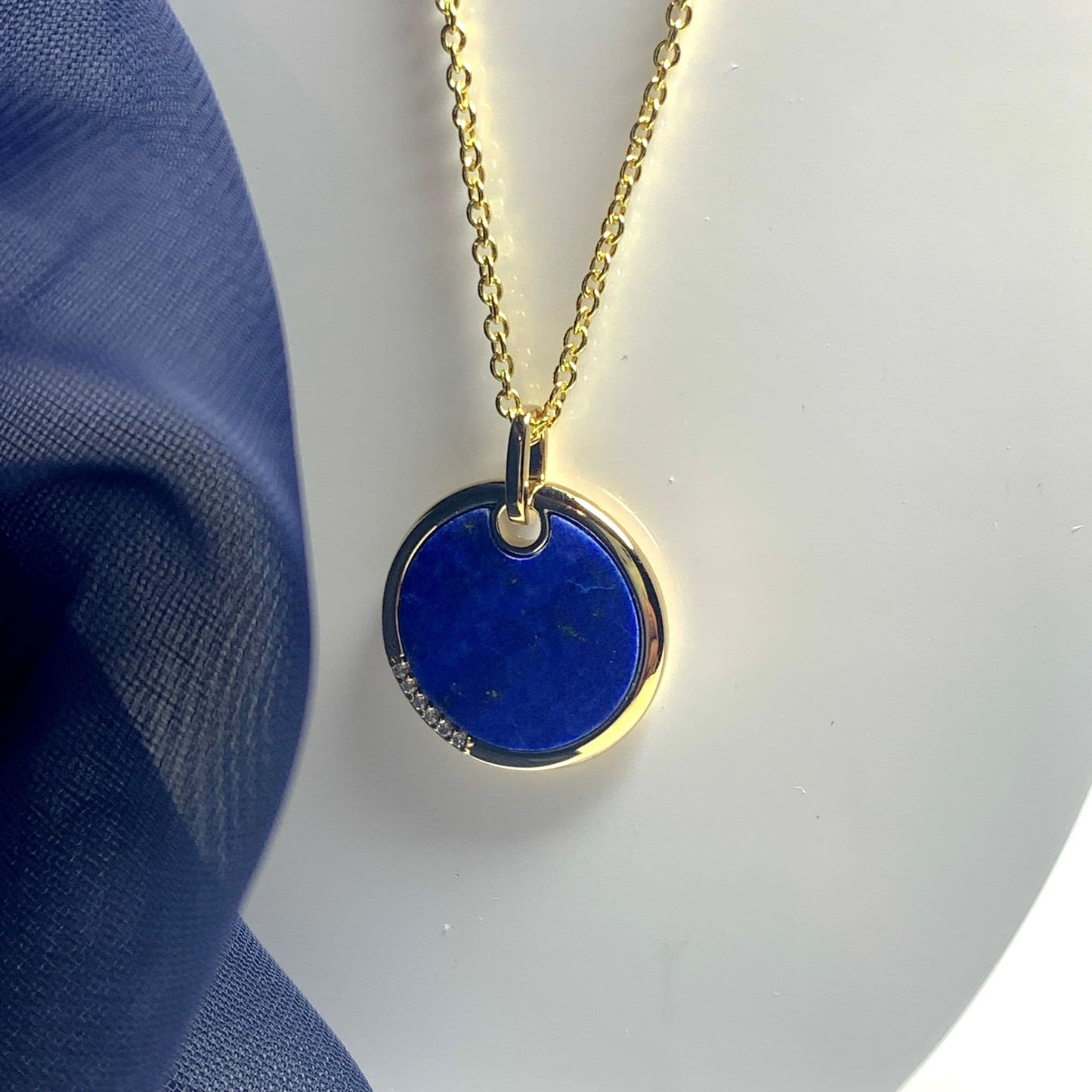 Lapis Lazuli Blue Round Sterling Silver Gilt Necklace Circle