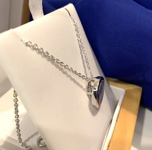 Lapis lazuli blue round sterling silver necklace circle