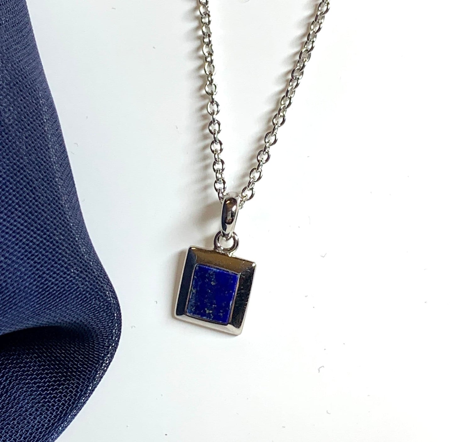 Lapis Lazuli Blue Square Sterling Silver Necklace