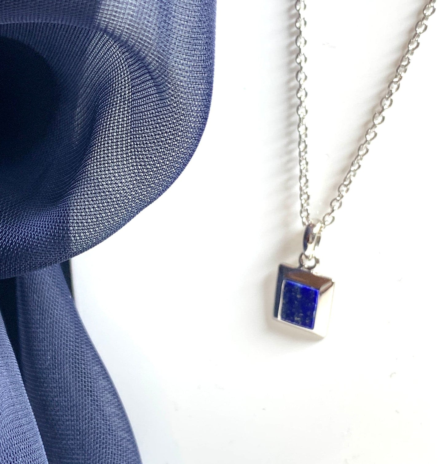 Lapis Lazuli Blue Square Sterling Silver Necklace