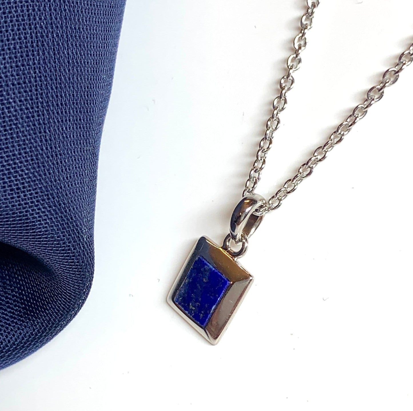 Lapis Lazuli Blue Square Sterling Silver Necklace