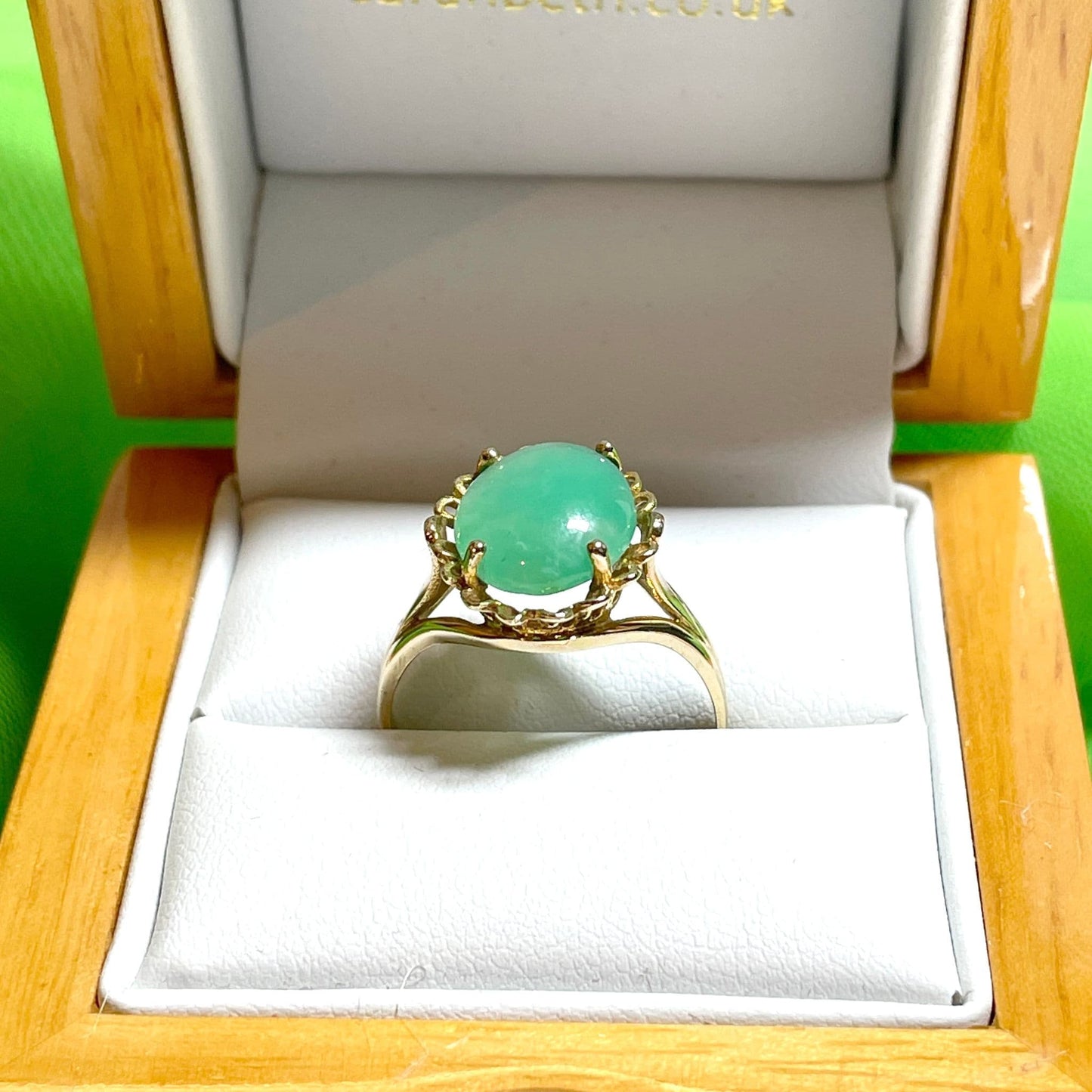 Large Green Oval Jade Yellow Gold Ring