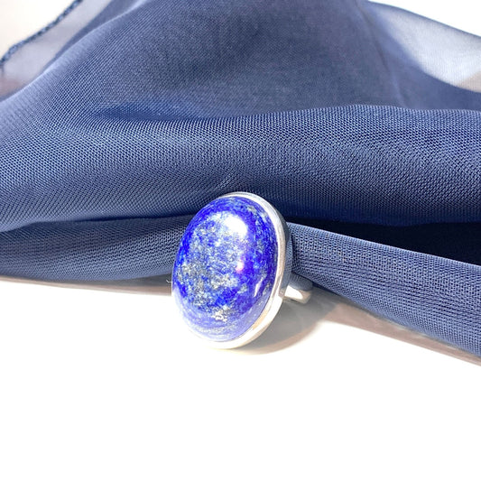 Large Oval Blue Lapis Lazuli Sterling Silver Ring