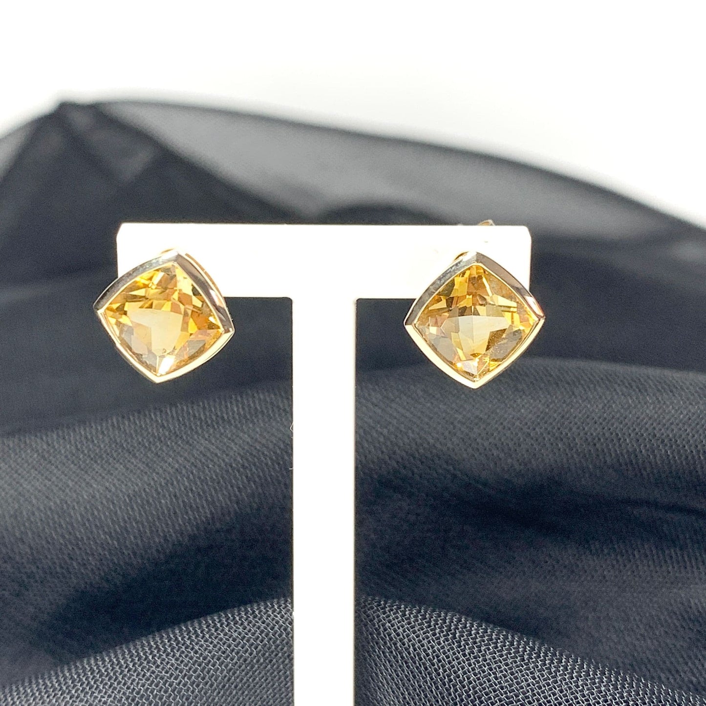 Large square cushion yellow citrine gold earrings