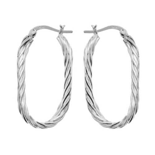 Oval patterned hoop earrings sterling silver