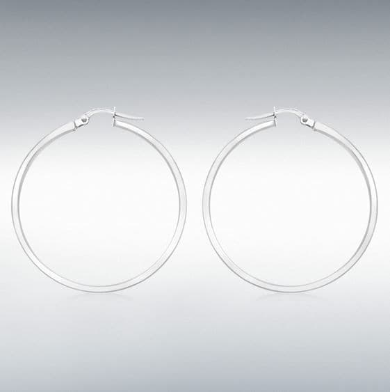 Large White Gold Plain Hoop Earrings 33 mm