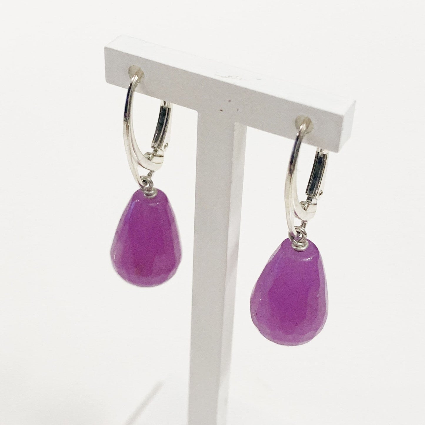 Lilac Jade Teardrop Shaped Sterling Silver Drop Earrings