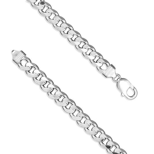 Men's Solid Sterling Silver Heavy Flat Curb Chain Necklace