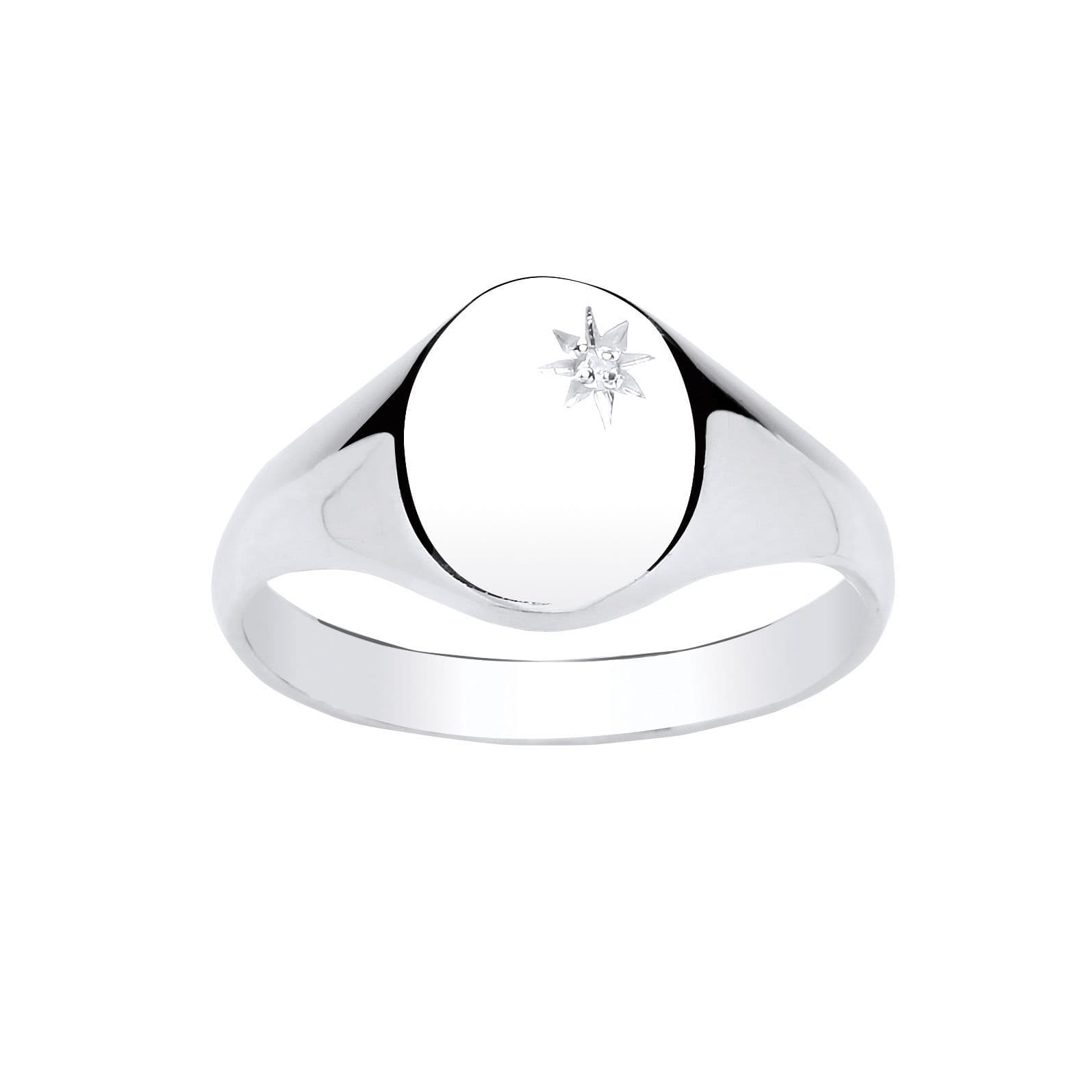 Men's Sterling Silver Oval Gents Diamond Set Signet Ring – Sarah