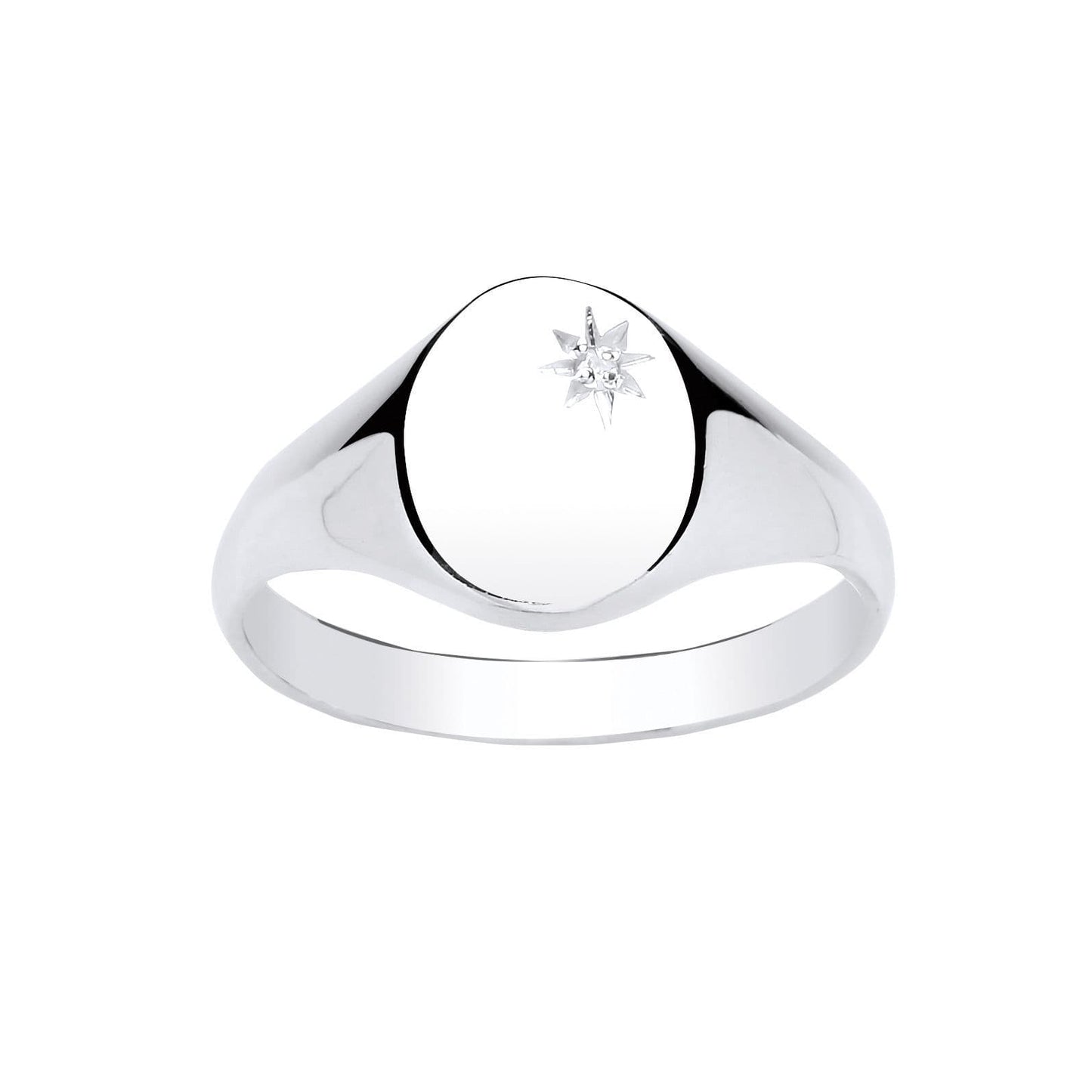 Men's Sterling Silver Oval Gents Diamond Set Signet Ring